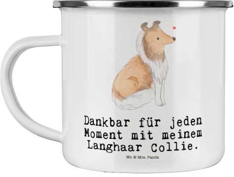 Mr. & Mrs. Panda Camping Emaille Tasse Langhaar Collie Moment - Geschenk, Hunderasse, Camping Becher Edelstahl, Hund, Outdoor Becher, Emaille Becher