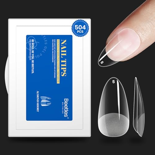 Beetles 504 Stk Kurze Mandel Nagelspitzen, Nageltipp No-File Halb Matt Vollständige Abdeckung Weiche Gelspitzen Drücken Sie auf Gel Nagel Tipps für Nagelverlängerung, Short Almond | Vollständige Abdeckung Weiche Gelspitzen Drücken Sie auf Gel Nagel Tipps für Nagelverlängerung Short Almond für DIY