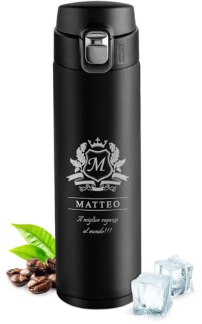 Maverton thermos caffè 400 ml, incisione personalizzata | coperchio one-touch, borraccia termica a prova di perdite, tazza termica in acciaio inossidabile, pensiero uomo, caffè è vita