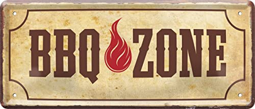 WOGEKA ART Cartel de chapa retro – BBQ ZONE – Divertido mensaje como regalo para todos los amigos de la barbacoa en cumpleaños, Navidad como cartel decorativo 28 x 12 cm Vintage Metal Cartel 435