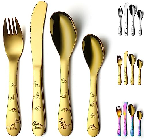 Evanda Gold Besteck, Gold Titan beschichtet 4 Stück Edelstahl Besteck, Besteck Gabeln und Löffel, für Partys, Geburtstag und spülmaschinenfest