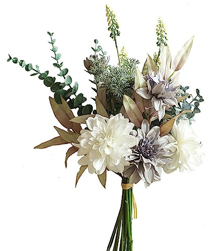 hanlongyu Künstliche Seidenblumen für Heimdekoration und Hochzeit, Kunstblumen-Esstisch-Mittelstück. Künstliche Pflanzen Dahlie Blumenarrangement Seidenblumen für Dekoration