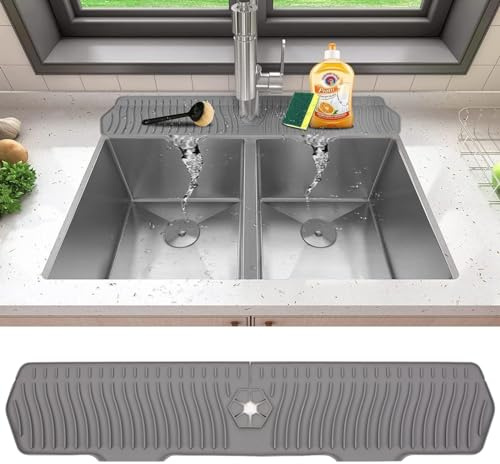 30inch Kitchen Sink Splash Guard Silicone Draining Mat Around Tap Faucet Handle Drip Catcher Tray Thickness and Slope Upgraded Sink Drainer Mat Drying Pad for Kitchen