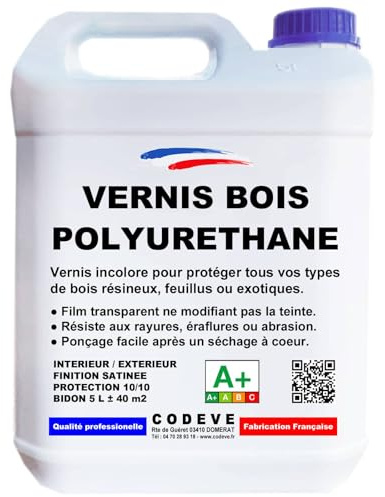 Vernis Polyurethane Bois - Codeve Bois - 5L - Intérieur/extérieur - Pour La Haute Protection De Votre Bois Résineux, Feuillu Ou Exotique.