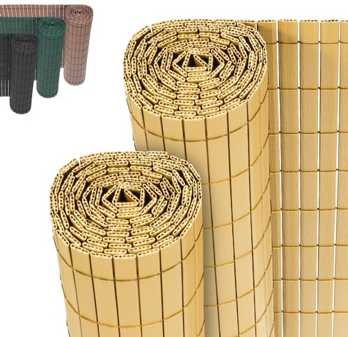Jopassy PVC Sichtschutzmatte,Bambus W-Rippenverstärkungen Sichtschutzzaun,UV-beständig, schimmelfrei und pflegeleicht,Verstärkt Starke Privatsphäre für Garten Balkon Terrasse(1.4 * 5M)