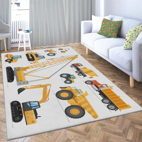 BanbE Kurzflor Teppich Cartoon-Bagger 60x120 cm Modern rutschfest Wohnzimmer Teppich Groß, Flauschiger Flanell Teppich, fürs Schlafzimmer, Wohnzimmer, oder Kinderzimmer