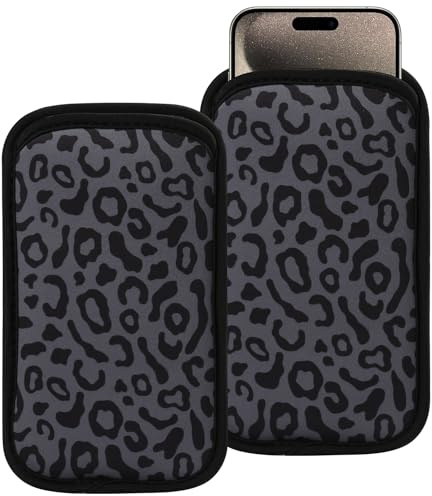 2 PCs Neoprene Cell Phone Sleeve Phone Pouch Compatible for Apple iPhone 16 Pro Max 16 Plus XS Max Galaxy S25 Ultra S25+ S24 FE A16 A35 A55 Pixel 9 Pro XL Moto G Play Power (Large, Grey Leopard)