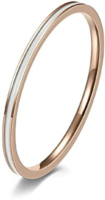Lieson Frauen Ring Verlobung Edelstahl, Stapelring Dünn 1.2MM Emaille Weiß Freundschaftsringe Eheringe Hochzeitsringe Partnerringe für Damen Rosegold Größe 49 (15.6)