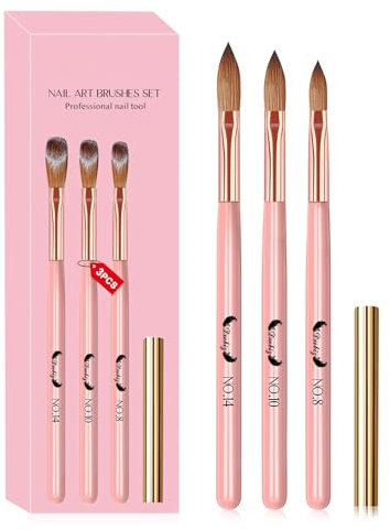 3Pcs Pennelli per unghie acriliche, Pennello per nail art in acrilico, pennelli professionali per unghie in polvere acrilica per unghie, donna strumento per manicure, Misura 8/10/14