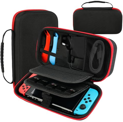 Aolso Switch Carrying Case Compatible with Nintendo Switch/Switch OLED, Portable Hard Shell Pouch Carrying Travel Game Bag with 20 Game Cartridge, Travel Carry Case Fit Joy-Con and AC Adapter (Red)