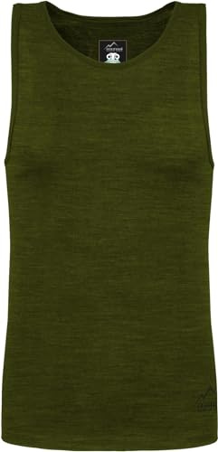 Herren Merino Unterhemd Trägerhemd Funktionsshirt 100% Merinowolle Tanktop 200 g/m² Outdoor Shirt Grün XL/54