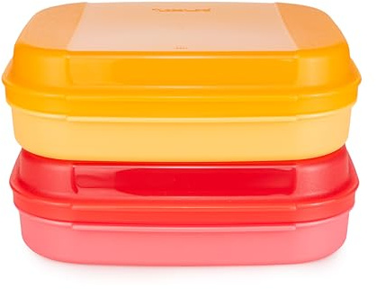 Tupperware Naschkätzchen 1,1 L orange + 1,1 L rot Bellevue Vorratshaltung Vorrat Apollo Brotdose Keksdose Vorratsdose (inkl. Schmetterling-Klammer)