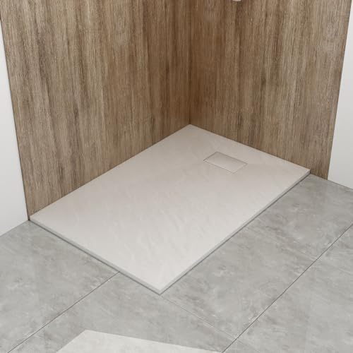 WITEN&NOCK SMC Duschwanne 120x80 cm Weiß Steinoptik Antirutsch Duschtasse | 32mm Bauhöhe Superflach Duschtasse, Ø90mm DIN-Anschluss, bruchfest, Vielseitige Montage, hygienisch, einfach zu reinigen