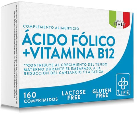Acido Folico 400 μg Con B12 160 Compresse PiùLife, 1 Al Giorno, Folina Integratore Acido Folico E Vitamina B12, Energia Contro Stanchezza E Affaticamento, Mamma