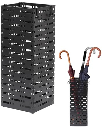 Tefola Metal Umbrella Stand, Free Standing Hollow Umbrella Storage Rack, Multipurpose Walking Sticks Storage Rack with 4 Hooks, Holds 6-7 Umbrellas for Entryway, Home, Office, Hotel