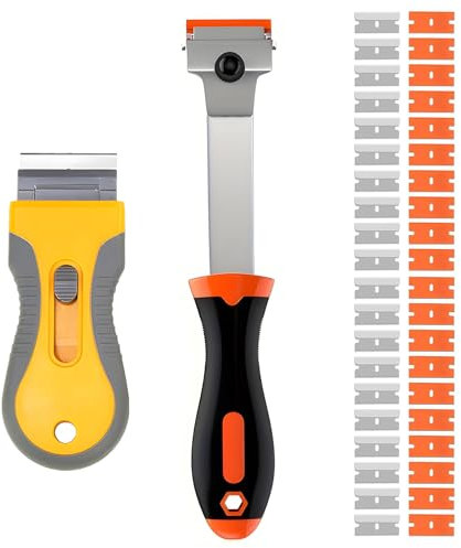 Scraper for Cleaning, 2 Pcs Scraper Tool Set Window Scrapers Cleaning Tool Plastic Scraper with 20 Metal Blades and 20 Plastic Blades for Removing Paint Labels and Stickers