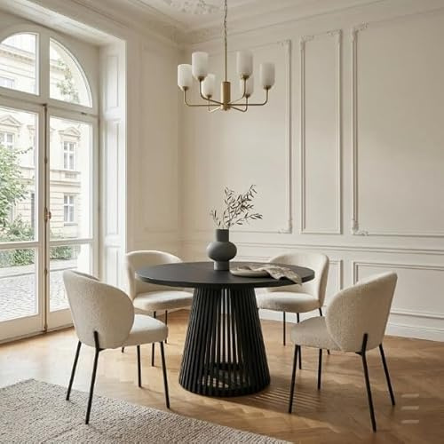 Dekori Möbel Runder Ausziehbarer Tisch für Esszimmer, Dover - Industrial/Loft Still mit Lamellenbeine, Durchmesser Varianten : von 90 bis 220 cm (Schwarz, 120/220)