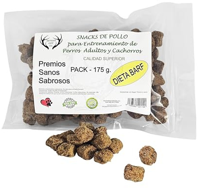 ARTISAN GIFT CO Premietti per Cani Addestramento – 100% Carne Saporita - Snack disidratato per cani - Adatto alla Dieta Barf - Cubetti di pollo - 175 gr