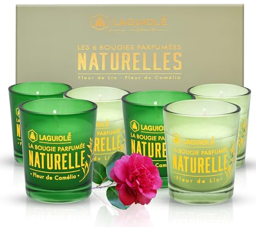 Candelas Aromáticas Laguiole 6 piezas 4,50x5,30 cm - Set de Regalo Verde - Vela en Recipiente de Vidrio - Uso para Navidad, Cumpleaños, San Valentín, Aromaterapia, Baño, Yoga