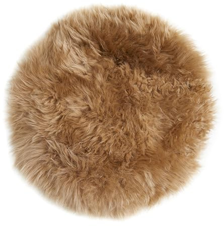 -LUXOR- living Sitzkissen aus echtem Schaffell – kuscheliges & bequemes Stuhlkissen, Lammfell Sitzauflage für Stühle & Bänke, rund 34 cm Braun, 1 Kissen