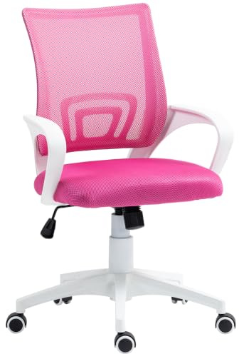 HOMCOM Silla de Oficina de Malla Giratoria Altura Ajustable Rosa | Silla de Escritorio, Función de Basculante, Soporte Lumbar, Reposabrazos, Carga 120 kg
