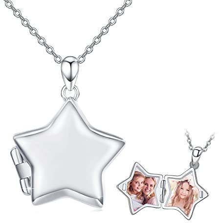 OHAYOO Medaglione apribile per immagini, in argento Sterling 925, a forma di stella, con immagine a forma di stella, ciondolo con foto, amuleto da aprire, per donne, ragazze e bambini, Standard,