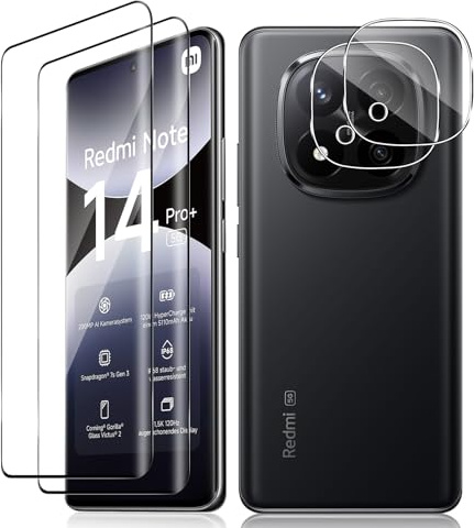 Vanrain Protector de Pantalla para Xiaomi Redmi Note 14 Pro Plus/Note 14 Pro+ 5G, 2+2 Piezas 3D Curvo Cristal Vidrio Templado y Protector de Lente de Cámara, Alta Definición 9H Dureza