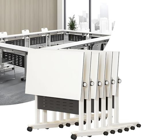 Tragbarer Konferenztisch, modern, zusammenklappbar, weiß, Besprechungstisch mit Feststellrädern für Büro-Trainingsseminare