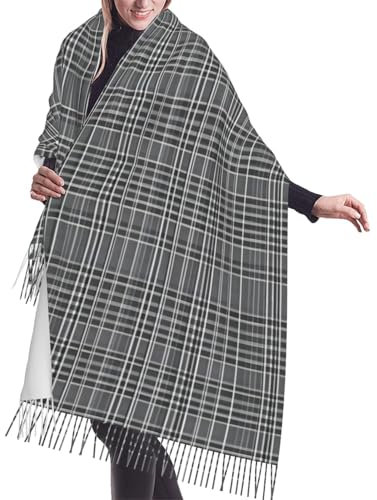 TietYaer Damenschal mit Griechenland-Karten-Druck, warmer Winterschal, großer weicher Schal, Kaschmir-Fransenschal, Graue karierte Linien, EinheitsgröÃŸe