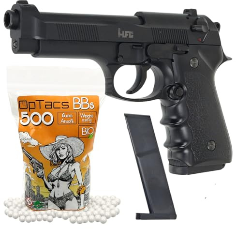Set Airsoft Pistole HFC M9 HA118B Federdruck Softair 0,5 Joule 6 mm inkl. 500 Premium Bio BB's 0,20g Munition