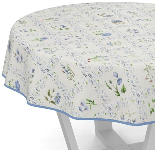 Wachstuchtischdecke Wachstischdecke Wachstuch Tischdecke abwaschbar Gartentischdecke Wasserabweisend Rund 120cm mit Saum (Eingefasst) Blumenkaro Blau