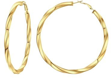 PROSTEEL Créole Plaqué Or Femme 80 mm Grand Anneau Torsadé Boucle d'Oreille en Acier Inoxydable Doré pour Oreille Percée