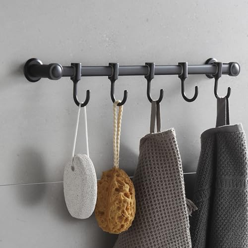 DAZI Kleiderhaken für Küche, Bad & Eingang 5 Haken Rostfrei & Platzsparen - Wandhaken Belastbar bis 8 kg - Garderobenhaken für Handtücher, Schlüssel, Jacken, Utensilien(Schwarz)
