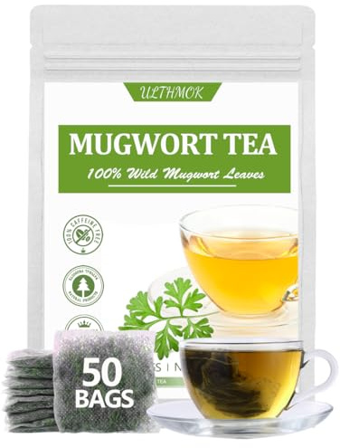 Premium 50 Mugwort Tea Bags, Made with 100% Pure Mugwort Tender Leaves, No Additives & Caffeine Free.