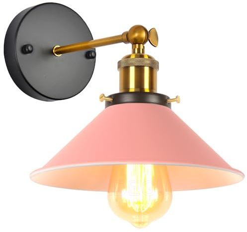iDEGU Vintage Wandleuchte, Retro Wandlampe Innen im Metall Lampenschirm mit 240° Verstellbare Moderne Deckenlampe Wandspots für Schlafzimmer Wohnzimmer Flur, 22CM (Rosa)
