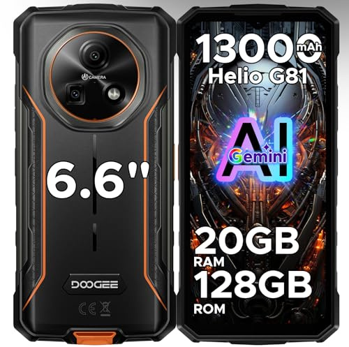 DOOGEE Fire 5 Pro Rugged Smartphone, 20GB+128GB 13000mAh Android 15 Telefono Indistruttibile, Mediatek Helio G81 Octa-core, 6.6 90Hz Display, 13MP+8MP, NFC/Triple Card Slot/Face ID/GPS/IP68/IP69K