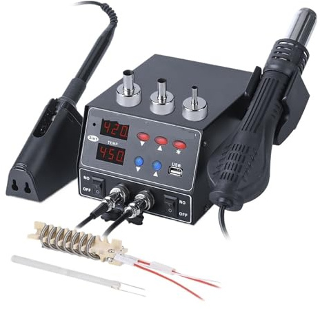 Estación De Soldadura De 800 W, 2 En 1, Pantalla Digital, Pistola De Aire Caliente For Retrabajo SMD, Soldador, Herramientas De Reparación For Desoldar Y Soldar. Eficaz Precisión(KIT2)