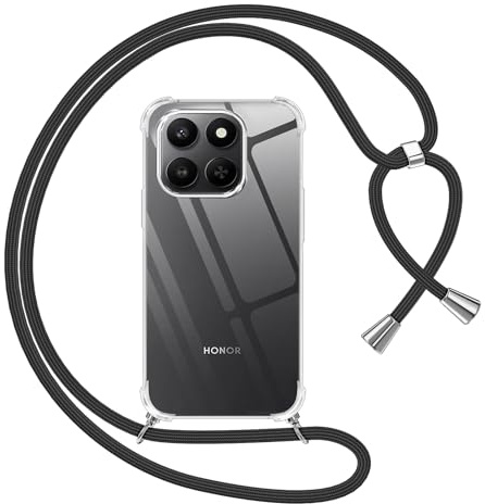 Pnakqil Cover per Honor 400 Smart 5G con Cordino, Trasparente Custodia con Laccio Tracolla Cellulare Girocollo Collana Protettiva per Honor 400 Smart 6.77, Nero