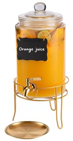 1 Pack1 Gallon Glass Drink Dispensers For Parties.Beverage Dispenser,Glass Drink Dispenser With Stand