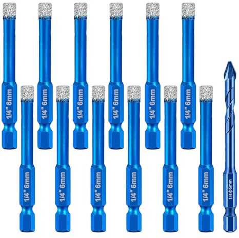 Pilikoll 12 Pcs 6mm Diamond Drill Bit with Hex Shank for Tile Stone, Glass | for Granite Ceramic Marble, Porcelain Tile Drill Bits Set,Diamond Hole Saw Core Drill Bit,Dry Diamonds Drill Bit Set