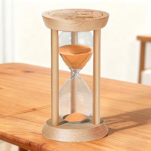 CAIEJSAEN Sanduhr Glas Timer Sanduhren 15 Minuten Holz Sand Timer Home Decoration Arbeit Zeitmanagement Orangefarbene Sanduhr for Kinder Leuchtet nachts Tischdekoration, geeignet zum Kochen