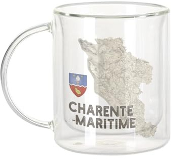Fabulous Mug Verre Double Paroi - Charente Maritime 17 Departement La Rochelle Carte Ancienne - Tasse a Cafe et The Isotherme 330ml Effet Suspendu Anti-Brulure Imprime en France