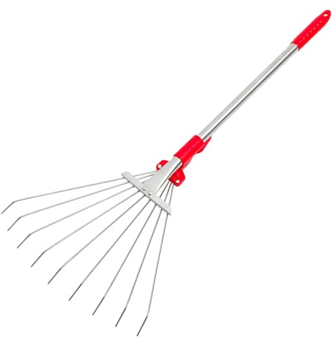 GLEAVI Râteau à Feuilles de Jardin en Acier Inoxydable, Petit Modèle Télescopique, Râteau à Terre Étalant Robuste pour Pelouse et Entretien, Outil Pratique Jardinage en Espaces