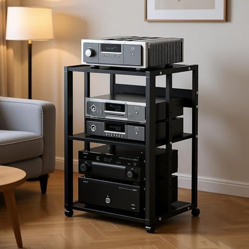 OAKVYNE Mobile Hi-Fi A 2/3 Livelli, Rack Stereo Hifi Per Giradischi E Componenti Audio, Supporto Multimediale Av Regolabile, Robusto Mobile Stereo Con Ruote, 60KG(Style 2)