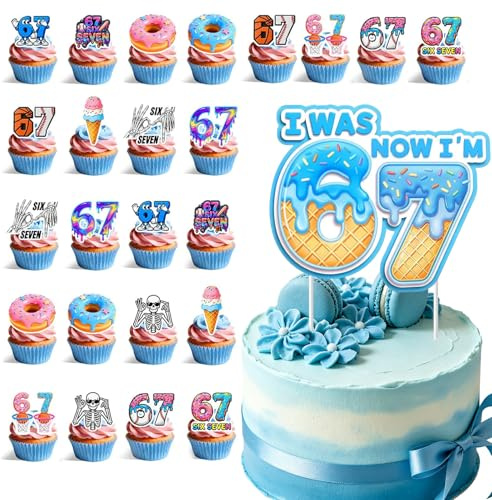 Floruvia 25 TLG 6 7 Geburtstag Deko Set, Cupcake Topper Und Tortenstecker, Geburtstagsdekoration Für Jungen Gen Z Motto Party Geburtstag