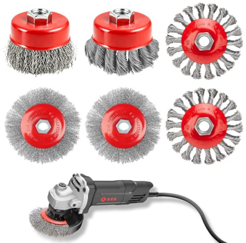 Kizaten 6 Piezas Cepillo de Alambre para Amoladora Angular M14,75 mm y 100 mm,Cepillos Metálicos de Acero para Eliminar Óxido,Pintura y Limpieza de Metal