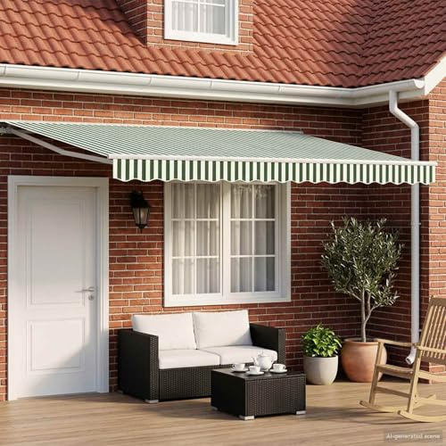 Tonture Telaio per tenda da sole manuale con LED verde bianco, 5 x 3,5 m, protezione solare resistente alle intemperie con tenda avvolgibile estensibile, braccio articolato, ideale per giardino