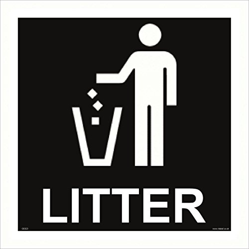 GE023 Litter Sign Rubbish Trash bin Waste Paper Keep Britain Tidy Bottles cans 100mm x 100mm Sticker/Sav - White Background