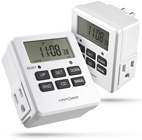 Fospower 7 Day Digital Timers for Electrical Outlets Indoor, Heavy Duty Dual Programmable Outlet Light Timer Switch, Electric Power Wall Timer for Grow Light, Lamp, 3 Prong, Grounded- 2 Pack
