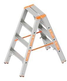 Layher Stufenstehleiter 4 Stufen 100 cm 1043 150 kg Stehleiter Stufenleiter Leiter Bauleiter Alu-Leiter Aluminium Topic breite Stufen